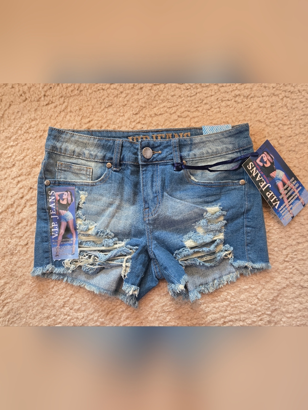 VIP Distressed Denim Jean Shorts - Blue